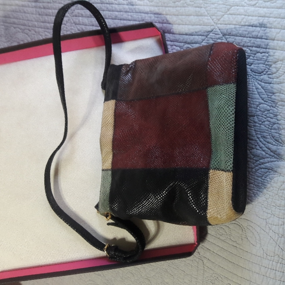 Vintage Inge Christopher Multicolor suede handbag long strap adjustable